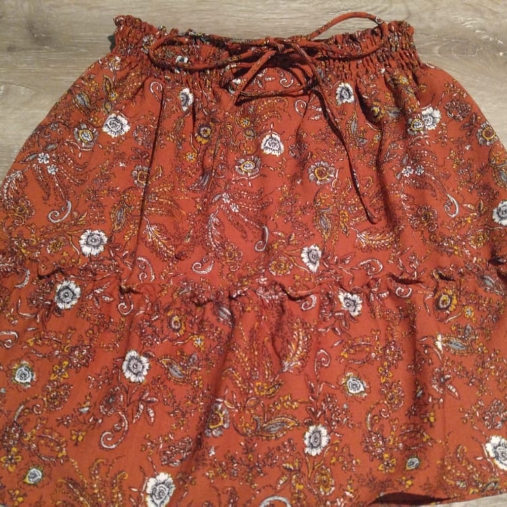 Orange Floral Ruffled Skirt